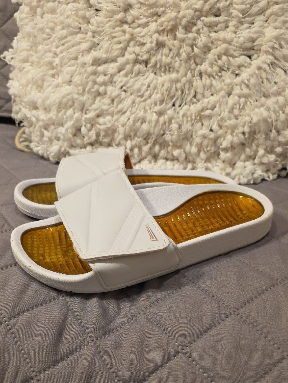Copper Infused White Slide Sandals with Amber Footbed - Women - Picture 9 of 15